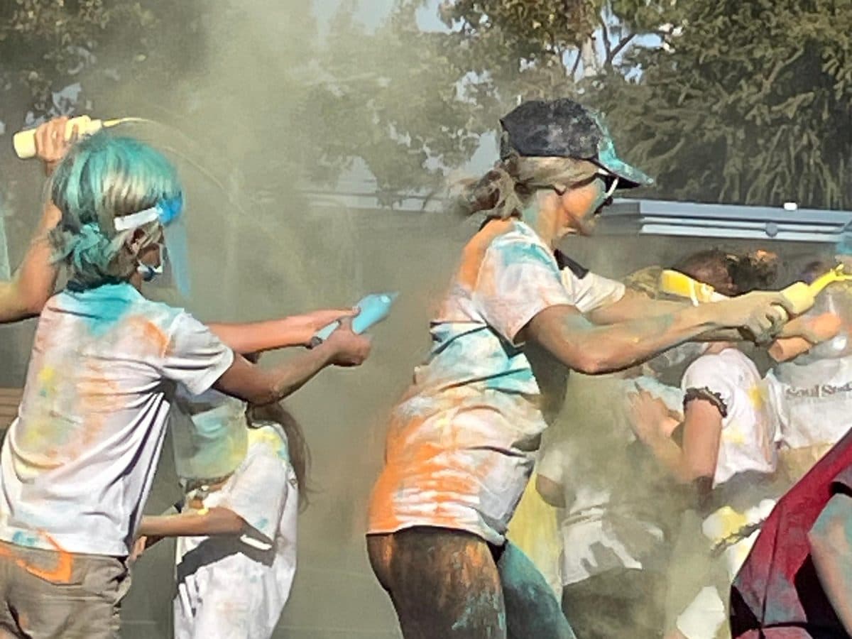 Principal Eby in the middle of a chalk war with Eastbluff students