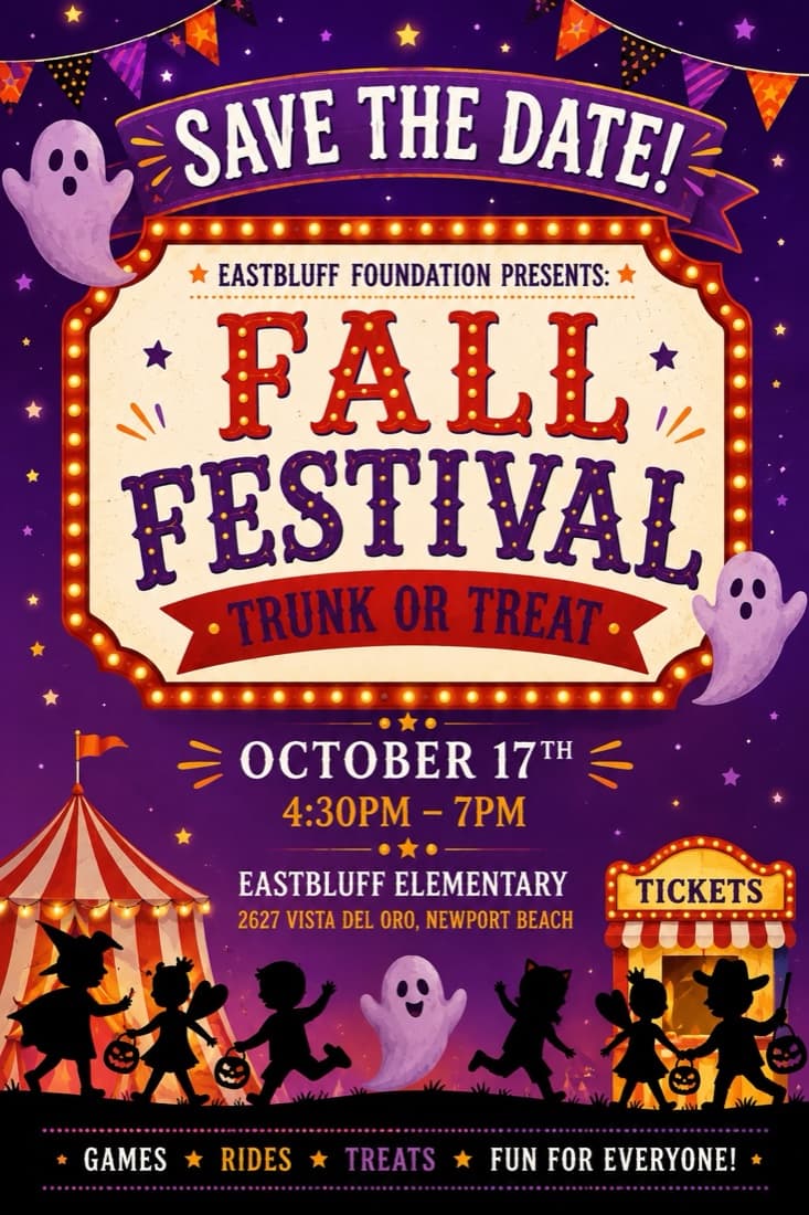 Fall Festival and Trunk or Treat flyer — October 17, 4:30 to 7 PM at Eastbluff Elementary