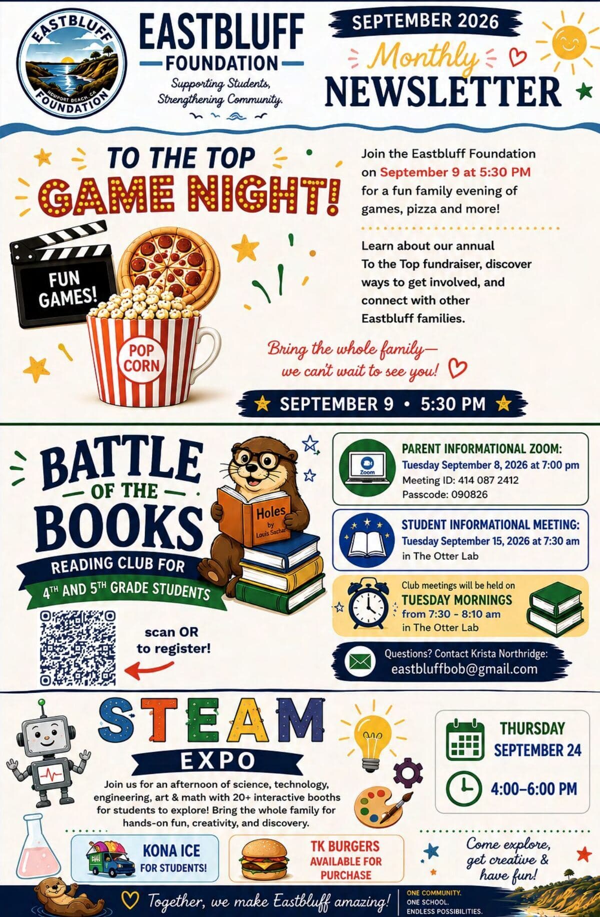 September 2026 Eastbluff Foundation newsletter, front page
